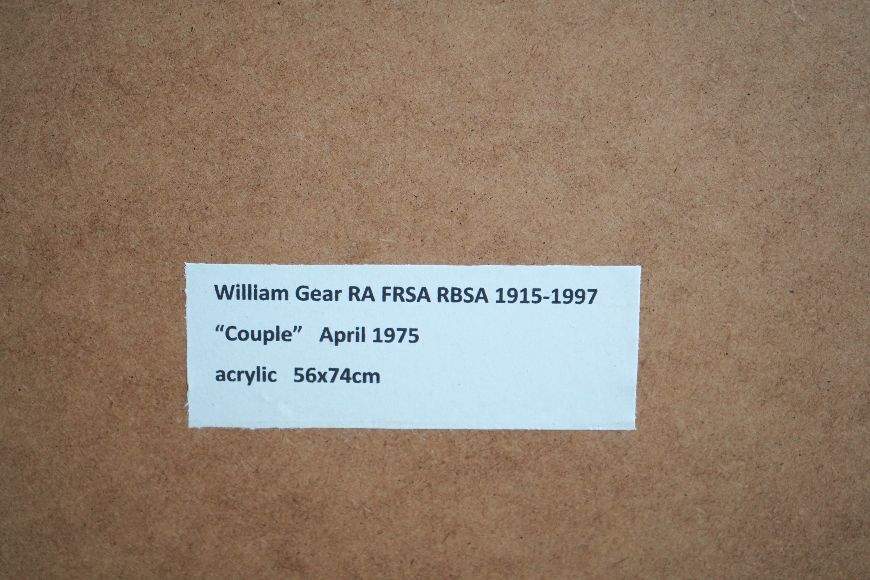 William Gear RA RBSA, (1915-1997), 'Couple, April 1975'